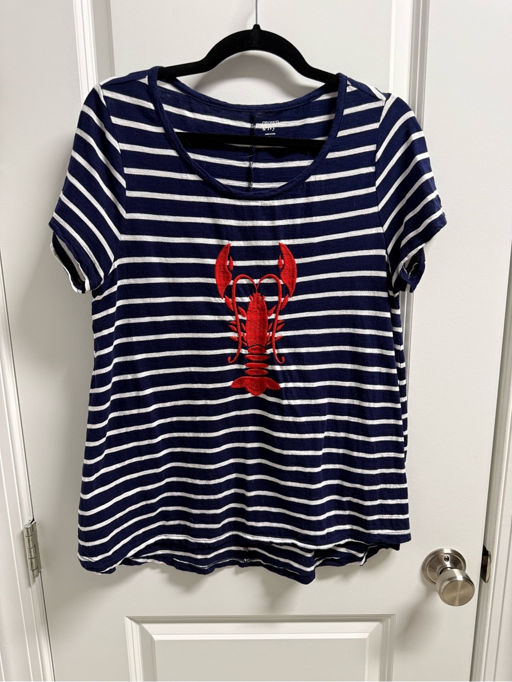 crown & ivy Navy and White Striped Tee